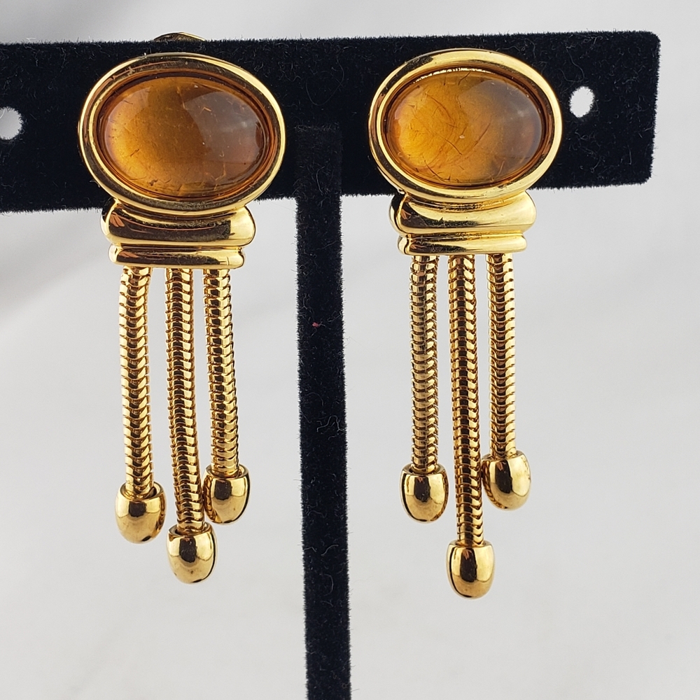 Gold-tone glass & braided rope dangle clip earring